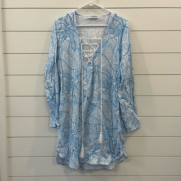 Charlie Holiday Blue and White Swim Coverup - Picture 1 of 5